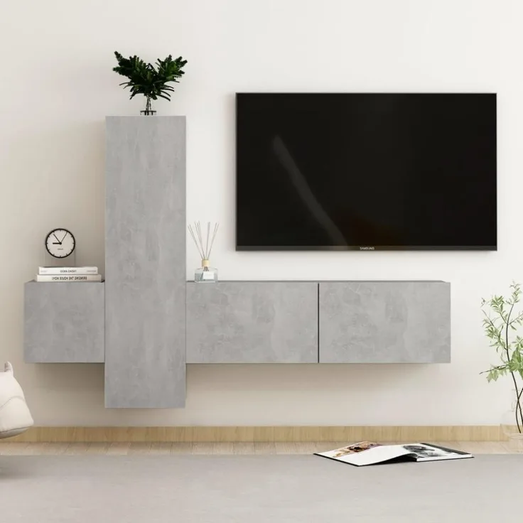 vidaXL 3-tlg. TV-Schrank-Set Betongrau Holzwerkstoff 3079076