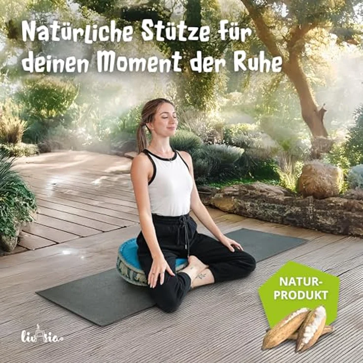 livasia Meditationskissen Zafukissen groß (Deluxe) vegan und handgefertigt, 44x15cm, Kapok – Bild 3