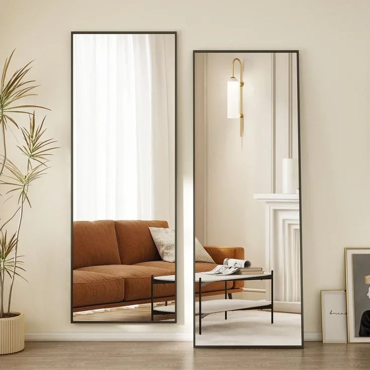 Hopibath Wandspiegel ganzkörper 150x50 160x40 140x40 (Bogenspiegel Ganzkörperspiegel Schwarz, 1-St, Eckig), für Garderobe Flur Friseurladen Schlafzimmer Wohnzimmer