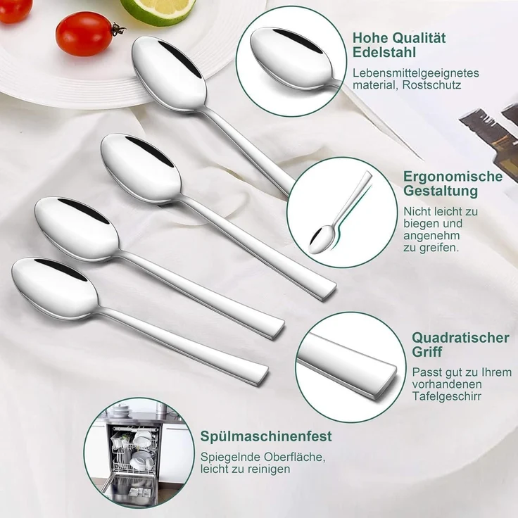 TEAMFAR Kaffeelöffel Set 12 Stück Edelstahl Dessertlöffel 13,6cm Spiegelpoliert – Bild 4