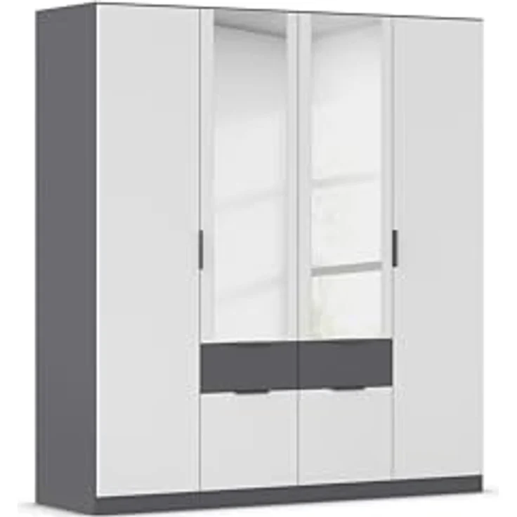 Rauch Möbel Glasgow, Kleiderschrank, Farbe Weiß/Grau metallic, Breite 181cm | Schrank, 4-türig, Spiegel, 4 Schubladen, für Schlafzimmer, Kinderzimmer, Babyzimmer, Garderobe, Flur – Bild 1