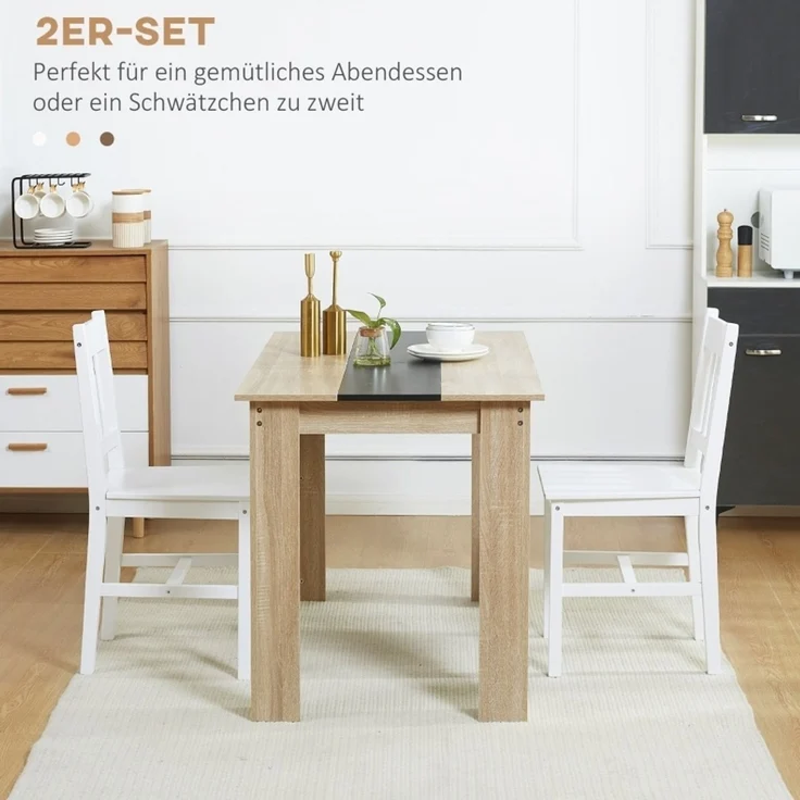 Esszimmerstühle 2er-Set aus massivem Kiefernholz, 41x46,5x85,5 cm, Weiß – Bild 5