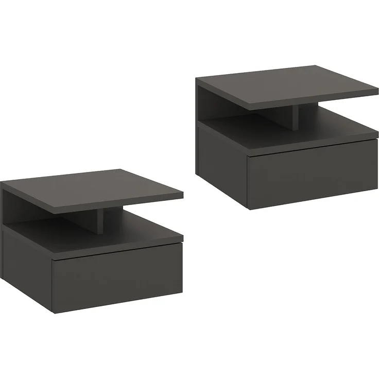 KOMTO Nachttisch Hängend mit Ablage, Wandregal mit Schublade | Nachttisch 2er Set Anthrazit, Nachtschrank Hängend, 35,4 × 32,2 × 24,6 cm