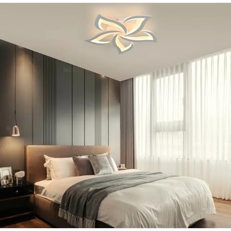Comely Deckenlampe LED Wohnzimmer, 60cm 60W 6750LM LED Lampen Deckenleuchte, Moderne Blütenblatt Design Lampen für Wohnzimmer Küche Schlafzimmer Esszimmer, 3000K Warmweißes Licht, Weiß – Bild 10