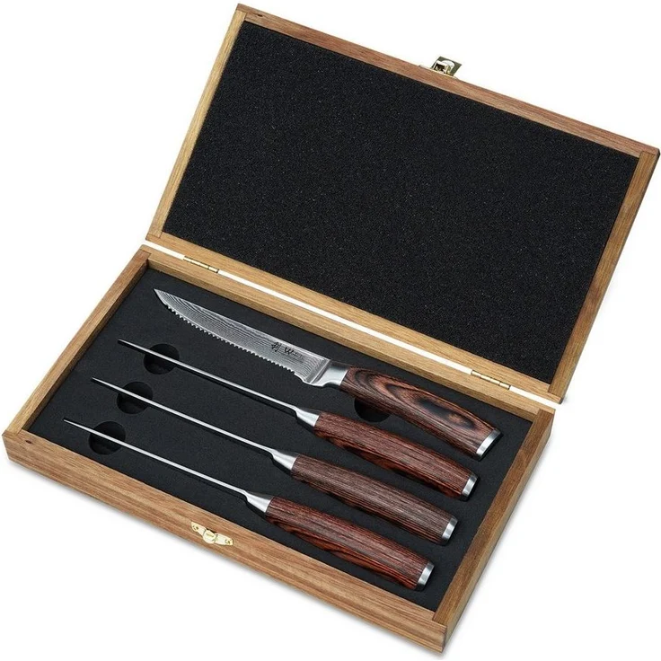 Wakoli Steakmesser EDIB 4er Set Damast Steakmesser 12,5 cm Klingen Geschenk-Holzbox – Bild 3