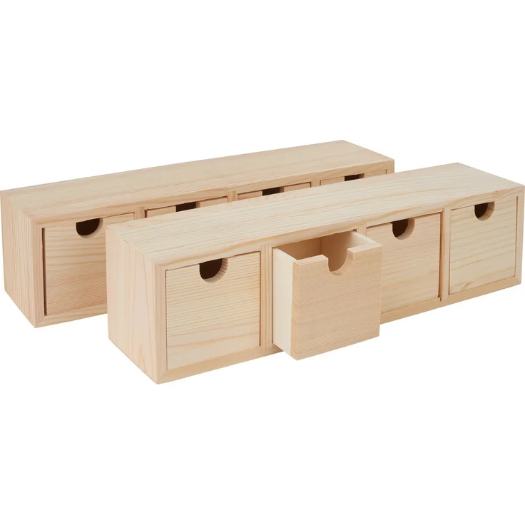 VBS Aufbewahrungsbox Schubladenbox (10 St), mit 4 Schüben 31 cm x 8 cm Kiefernholz 2er-Pack – Bild 1