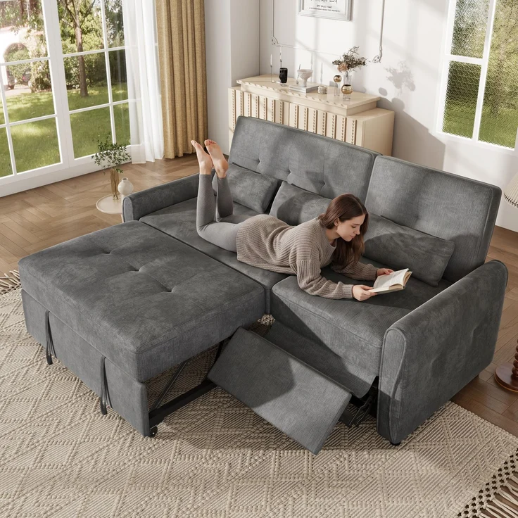 EINHOM 3-Sitzer Schlafsofa Ausziehbar – 3-in-1 Sofabett aus Chenille-Stoff, ausziehbare Liegefläche, 3-fach verstellbare Rückenlehne (90°, 145°, 180°) & Schlaffunktion – Bild 1