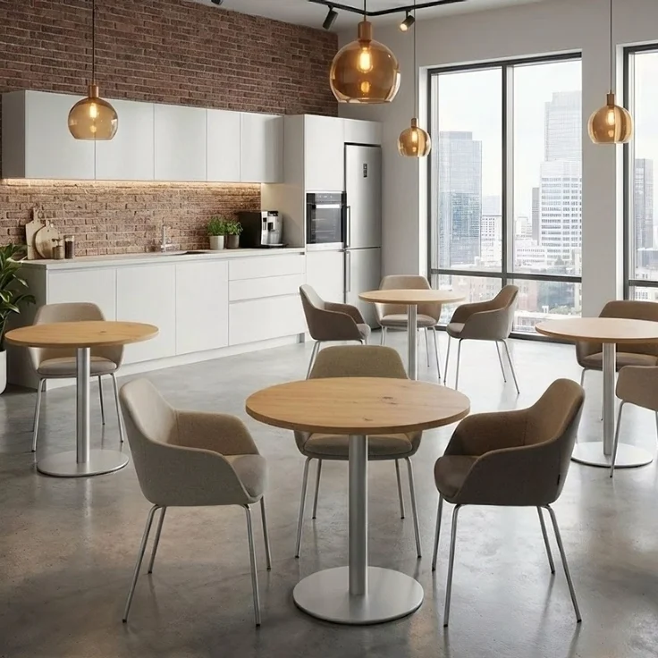 bümö Besprechungstisch, Esstisch groß, Tisch rund 100x100 cm in grau, Gestell: graphit - großer Rundtisch für 2 Personen mit Holz-Platte, Säule aus Metall, Konferenztisch, Bistrotisch, STF10-5-G – Bild 7