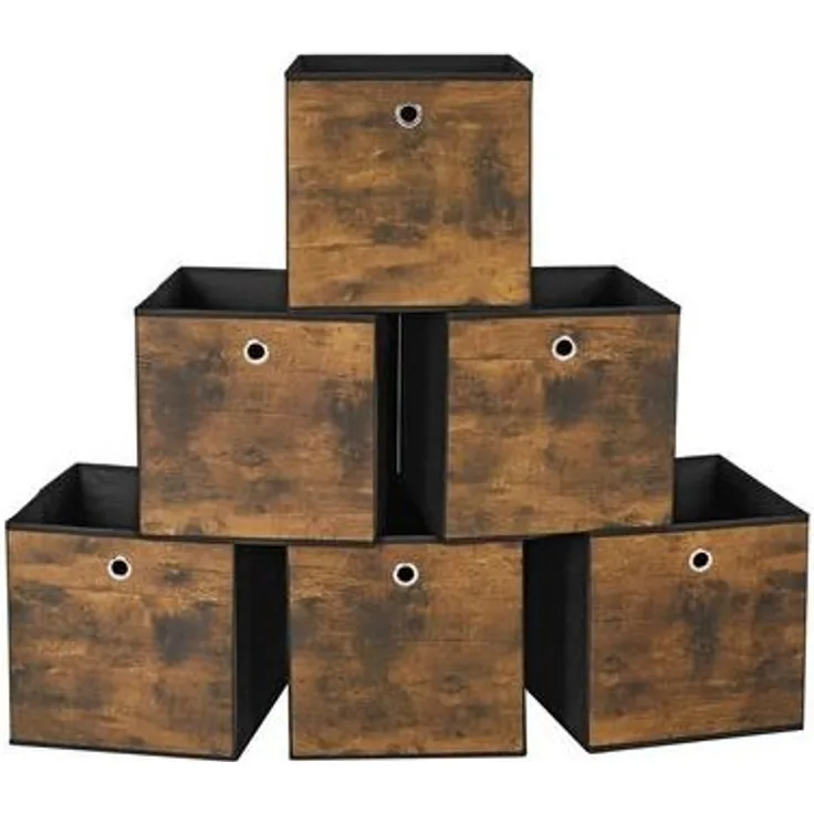 SONGMICS Aufbewahrungsbox, 6er Set, Ordnungsboxen, Vliesstoff, Faltbox, 30 x 30 x 30 cm, Stoffbox, für Würfelregal, Organizer für Kleidung, vintagebraun-schwarz RFBDE102B01