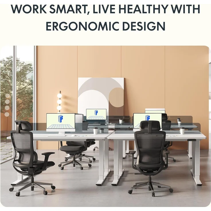 FLEXISPOT Höhenverstellbarer Schreibtisch mit 2 Motoren & 25MM einteiliger Tischplatte,ergonomischer Bürotisch - 120x60 cm Weiß, Mousseweiß Gestell – Bild 8