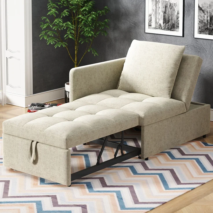 Schlafsofa 3-in-1 mit verstellbarer Rückenlehne, Leinen Beige, 177x68x65 cm – Bild 2