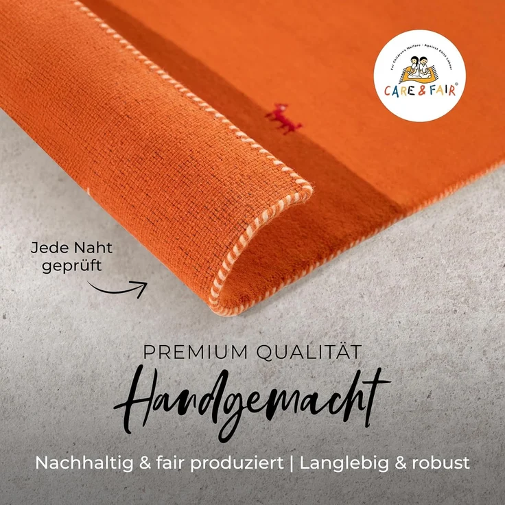 carpetfine 'Gabbeh Uni' Wollteppich, reine Wolle, Orange, 75x240 cm – Bild 4