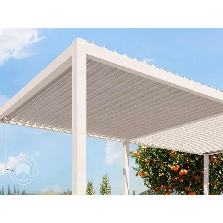 PRIMEYARD Pergola 3x6 m Aluminium-Pfosten mit Lamellendach aus Stahl weiße Terrassenüberdachung – Bild 6