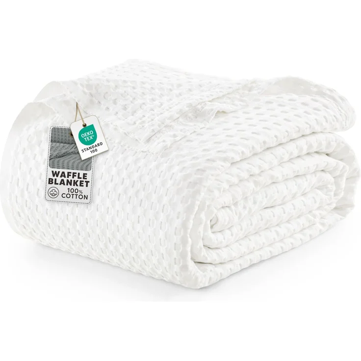 Utopia Bedding Baumwoll Waffeldecke 300 GSM (Weiß - 274 x 228 cm), weiche, leichte, atmungsaktive Bettdecke für alle Jahreszeiten