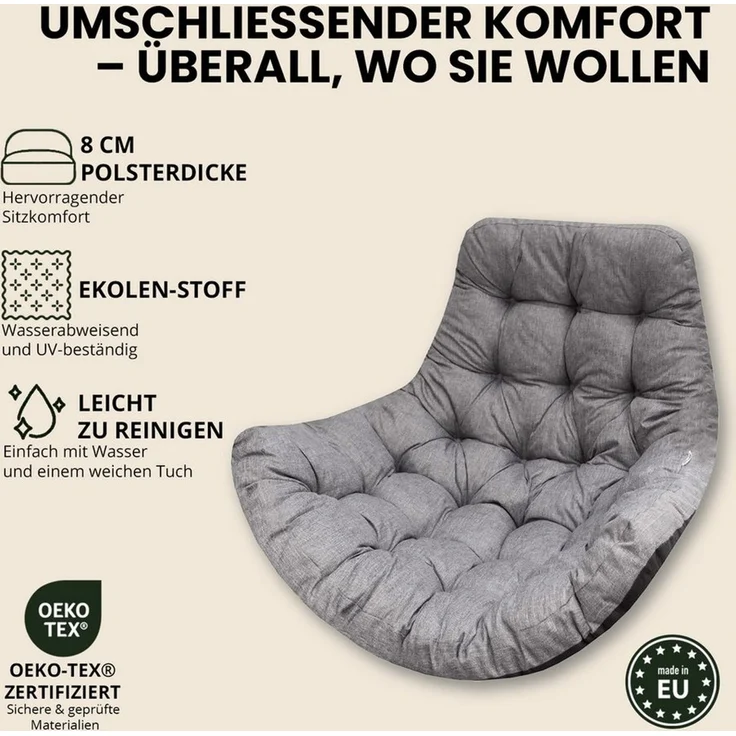 Hobbygarden Stuhlkissen Hängesessel Kissen Polster Auflage für Polyrattan Rattan Hängeschaukel, Sitzauflage für Hängekorb Rückenkissen für Hängesitz Indoor & Outdoor – Bild 3