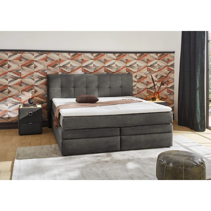 Boxspringbett 180x200 cm H3 Federkernmatratzen Bonell Topper Cord Dunkelgrau – Bild 2