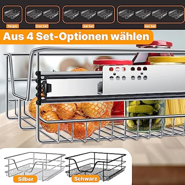 KESSER® Teleskopschublade 30-60cm Schrankbreite verchromt aus Edelstahl Schubladeneinsatz für Küchenschrank Korbauszug Schrankauszug 1x 60cm - Silber – Bild 6