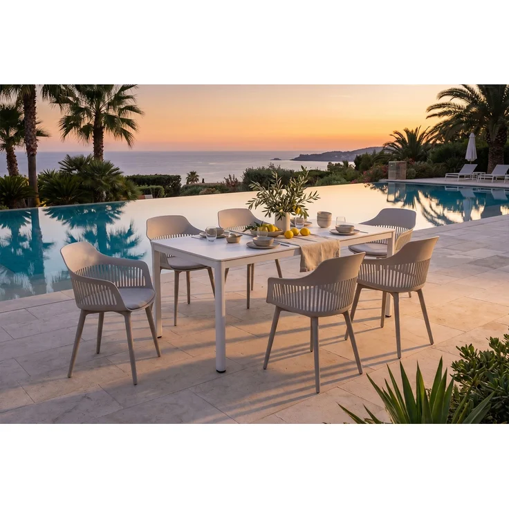KAWOLA Gartenstuhl ALTEA Outdoor Kunststoff beige mit Kissen 84 x 54 x 59 cm – Bild 7