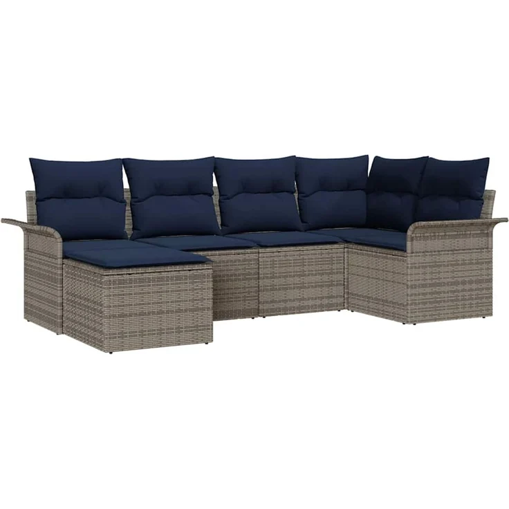 vidaXL Gartensofa-set mit Kissen 6 pcs Grau Poly-Rattan 3345435 – Bild 2