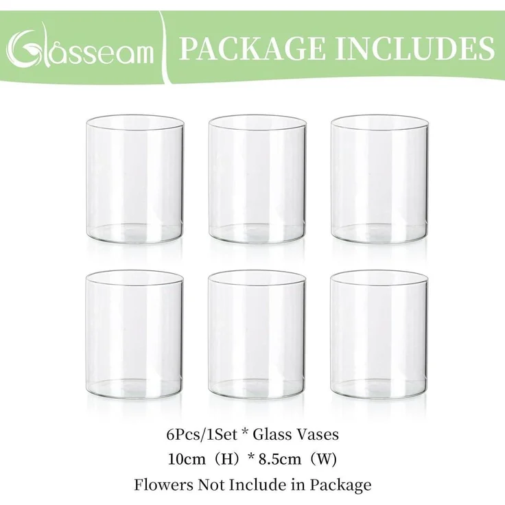 Glasseam Glaszylinder Vasen Set 6 Stück 10x8,5cm Tischdeko Blumenvase Modern – Bild 6