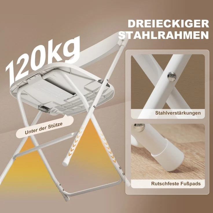 MELAYR, 6er-Set Klappstühle, faltbare Stühle mit Ablauflöchern, Stahlrahmen, 49 x 45 x 79.5 cm, Weiß – Bild 3