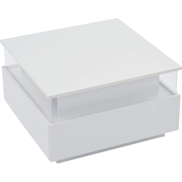 Couchtisch, mit LED-Beleuchtung, 2 Schubladen & transparentem Display, 70x70x41 cm, Weiß – Bild 7