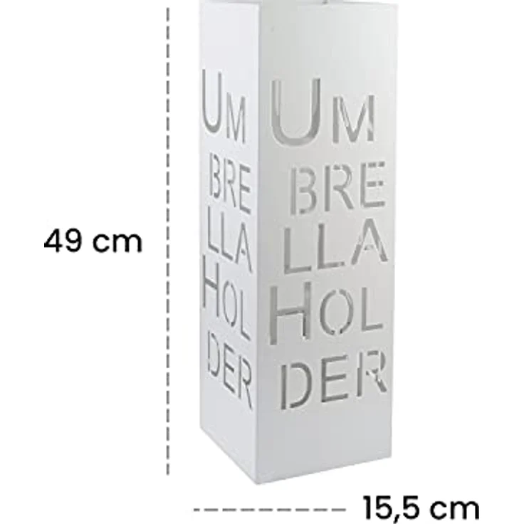 Baroni Home Schirmständer mit modernem Design aus Metall mit Umbrella Schnitzerei - weiß Schirmständer mit Haken und abnehmbarem Auffangfach für Heim- und Bürodekoration 15,5 x 15 x 49 cm – Bild 3