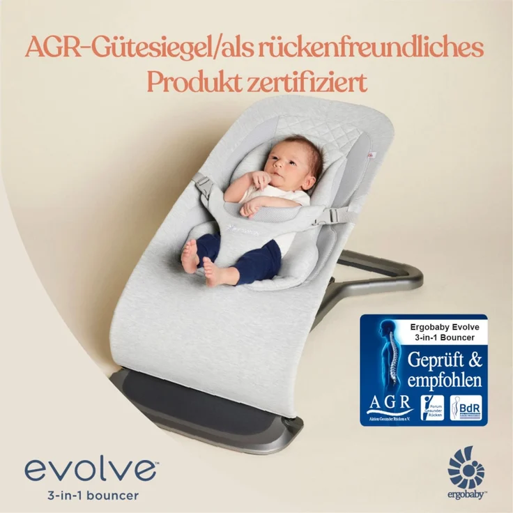 Ergobaby Evolve Bouncer Babywippe für Neugeborene Light Grey Mesh – Bild 5