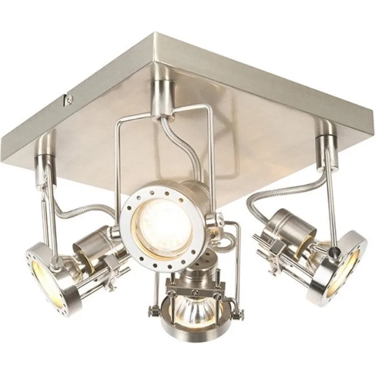 Qazqa LED Aufbaustrahler Suplux, ohne Leuchtmittel, GU10, Stahl, Industrie, Stahl, 4-flammig