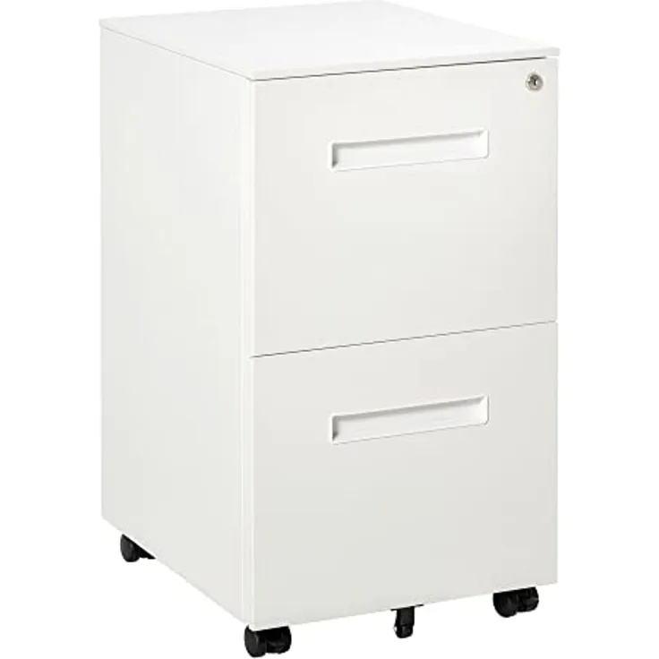 Vinsetto Rollcontainer Aktenschrank mit 2 Schubladen Abschließbarer Rollschrank, (Druckschrank, 1 St, Büroschrank), Stahl 39 x 48 x 67 cm Weiß