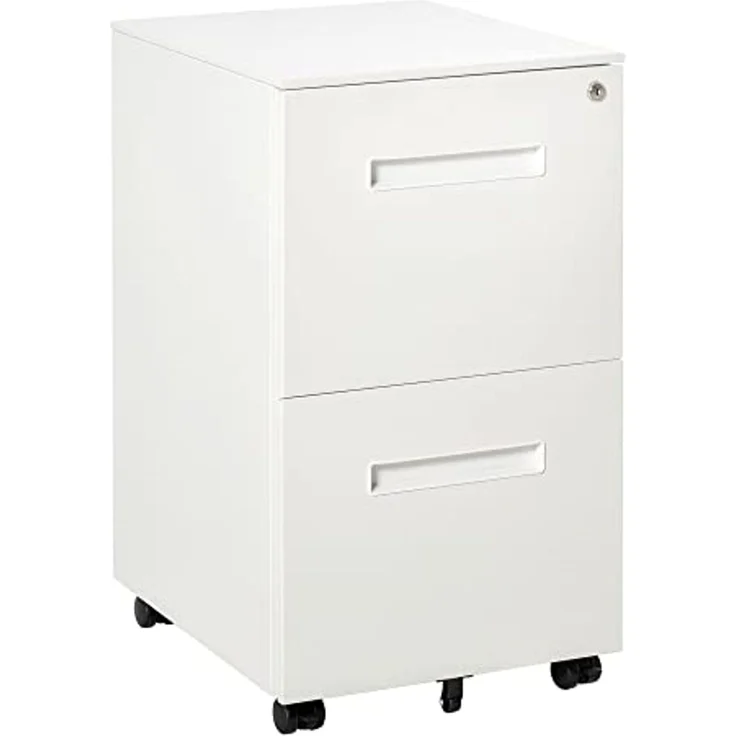 Vinsetto Rollcontainer Aktenschrank mit 2 Schubladen Abschließbarer Rollschrank, (Druckschrank, 1 St, Büroschrank), Stahl 39 x 48 x 67 cm Weiß – Bild 1
