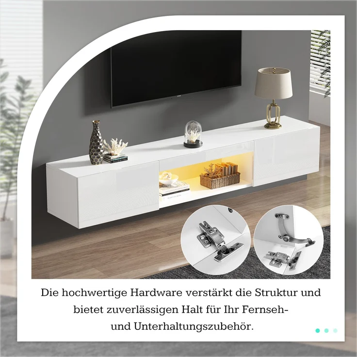 Hängeschrank für Wohnzimmer mit LED-Beleuchtung, Bluetooth-App steuerbar, Musikmodus, Stauraum mit offenes Fach und Türen – Bild 8