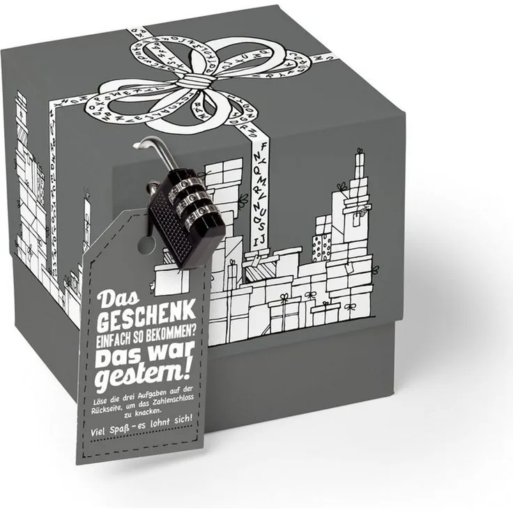 SURPRISA Geschenkbox Rätzel Geschenkbox, Geldgeschenk Verpackung & Gutschein Geschenk Box (inkl. 3-stelligem Zahlenschloss), Geschenkkarton Geschenkrätsel, 12,5 x 12,5 x 12,5 cm, grau