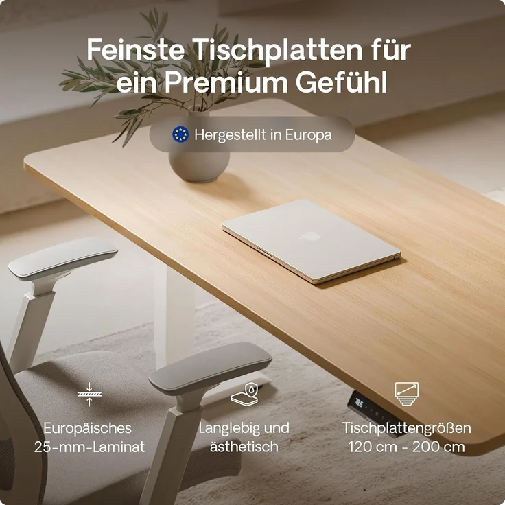Höhenverstellbarer Schreibtisch - Höhenverstellbar Elektrisch mit Flüsterleisem Dual-Motor & Touchscreen - Hohe Tragfähigkeit - Stehtisch von Desktronic, Weiß + Eiche, 120x60 cm – Bild 8
