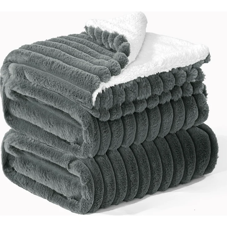 BEDELITE Kuscheldecke Flauschig Decke Extra Groß - Dicke Sherpa Decken Grau 230x270 für Bett, warme Cord Kuscheldecken weiche Fleecedecke Wohndecke als Tagesdecke für Schlafzimmer