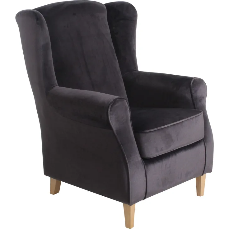 Ohrensessel Karlen Bezug Samtvelours Buche natur / anthrazit 22037