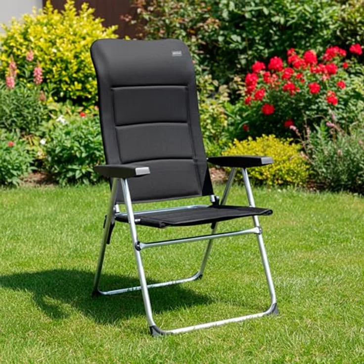 AKTIVE Set mit 2 Klappstühlen, Deluxe, 5 Positionen, Schwarz, für Terrasse, Balkon, Hof oder Garten, 49 x 67 x 123 cm, aus Aluminium und Polyester, gepolstert, Kippschutz, max. 110 kg, Klappstühle – Bild 2