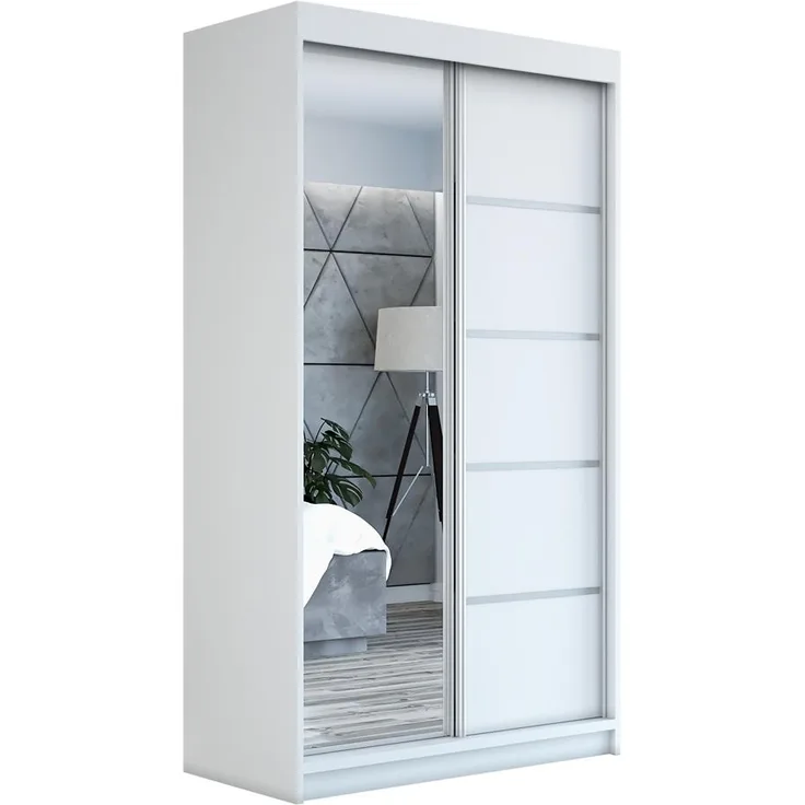 Schwebetürenschrank GAP 2-türig Schrank 120 cm (mit Spiegel) Farbe: Weiß