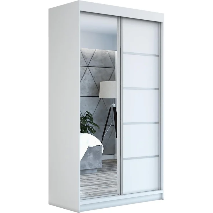 Schwebetürenschrank GAP 2-türig Schrank 120 cm (mit Spiegel) Farbe: Weiß – Bild 1