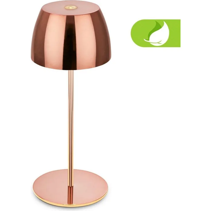 BRILONER - Mini LED Tischlampe kabellos IP44 mit Touch, stufenlos dimmbar, Akku & Lichtquelle tauschbar, Nachttischlampe, Wohnzimmer, LED Lampe, Akku Tischleuchte, 8x20 cm (DxH), Rosegold glänzend