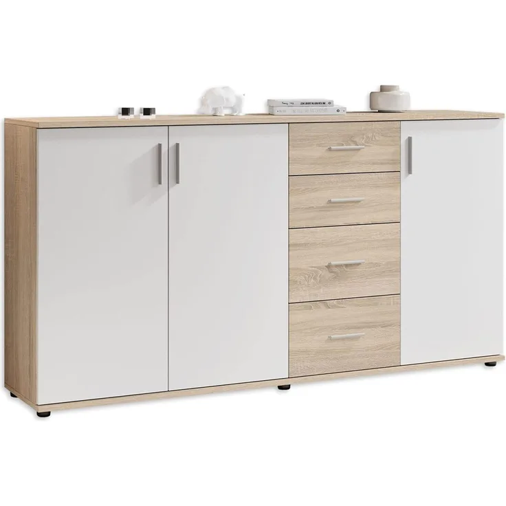 Kommode Benny / Bobby, Holzwerkstoff, Weiß, Holzfarben, 160 x 82 x 35 cm