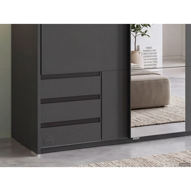 Schwebetürenschrank Kleiderschrank 138cm Grafit Schubladen Spiegel Passepartout – Bild 4
