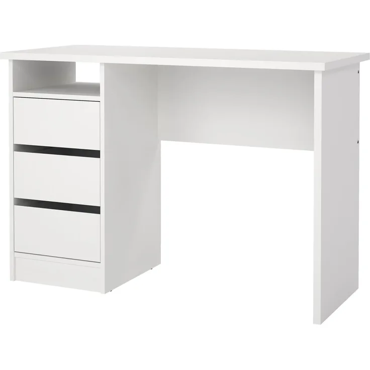Tvilum Schreibtisch mit 3 Schubladen, Computertisch Weiß, 110 x 48,5 x 76 cm, Bürotisch, Arbeitstisch, für Arbeitszimmer Schlafzimmer Wohnzimmer