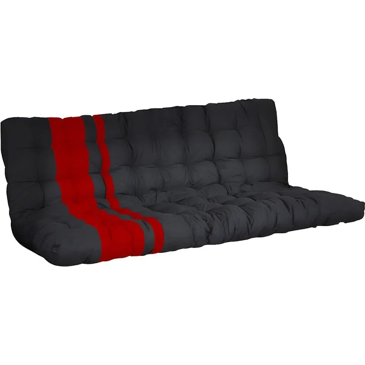 Vente-unique - MODULO Futon Stoff SchwarzRot - B 135 cm x H 10 cm x L 190 cm – Bild 1