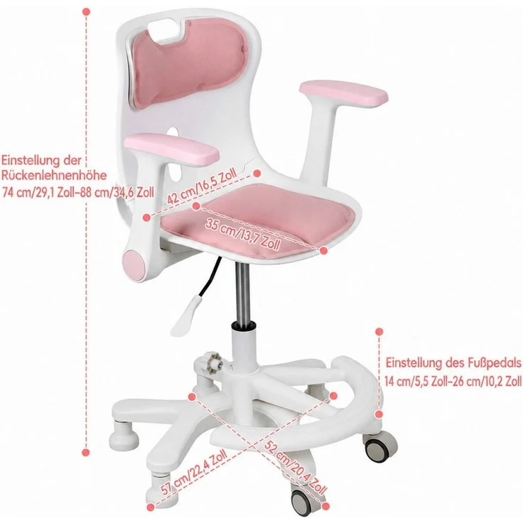 Rutaqian Kinderstuhl Schreibtischstuhl Kinder, Höhenverstellbarer Kinderdrehstuhl, Drehstuhl Kinder Mit Fußstütze & Armlehnen, Ergonomischer Kinderstuhl – Bild 2