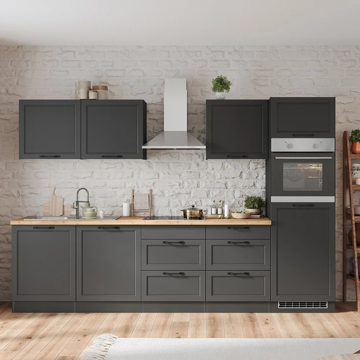 Küchenzeile 300 cm in grau, Arbeitsplatte in Eiche, MONTERREY-03 – Bild 10