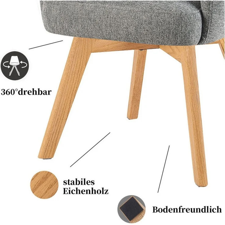 DUBI Möbel Polsterstuhl Mika-Juna (1 St), Federkern, Eiche geölt, 360° drehbar im 2er-Set – Bild 3