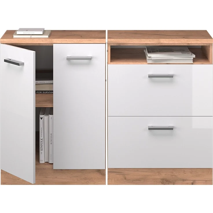 Küchenschrank für Dachschrägen R-Line Weiß Hochglanz 120 cm 2er Set Schrankkorpuss 60 cm Tiefe Vicco – Bild 5