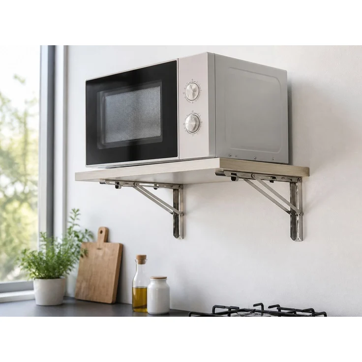 Klappbare L-förmige Wandkonsole für Regalböden und Mikrowellen aus Edelstahl, Silber, 37 x 19 x 7 cm – Bild 2