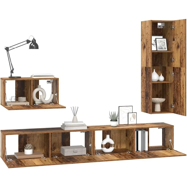 vidaXL TV-Schrankset mit Schubladen 4 pcs Altholz Holzwerkstoff 3393327 – Bild 2